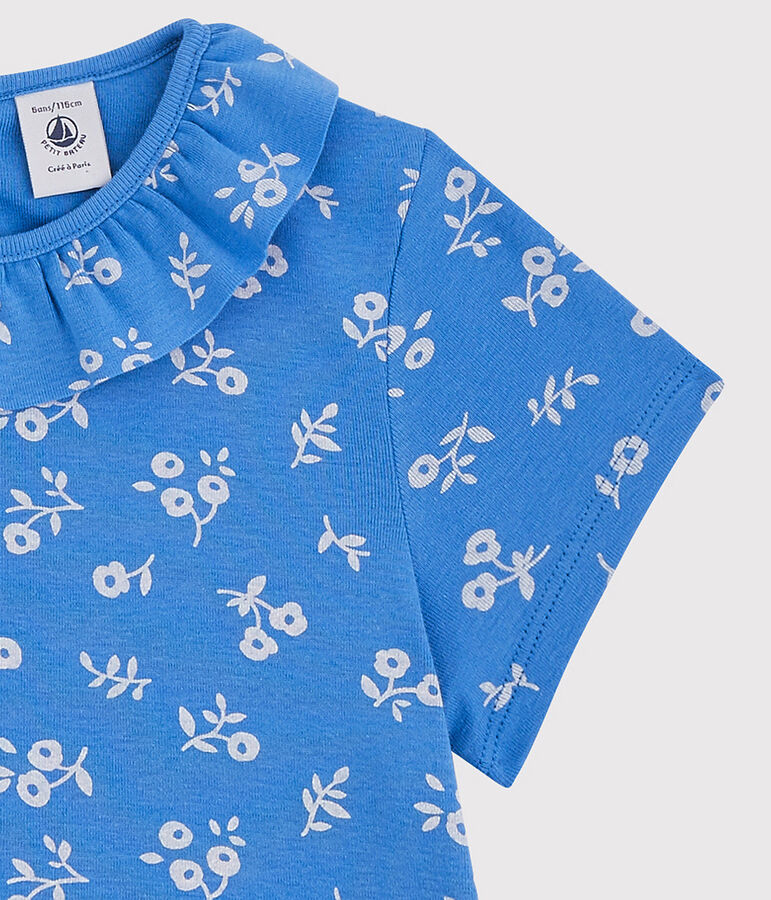 Camiseta de manga corta de algod&oacute;n de ni&ntilde;a azul/blanco