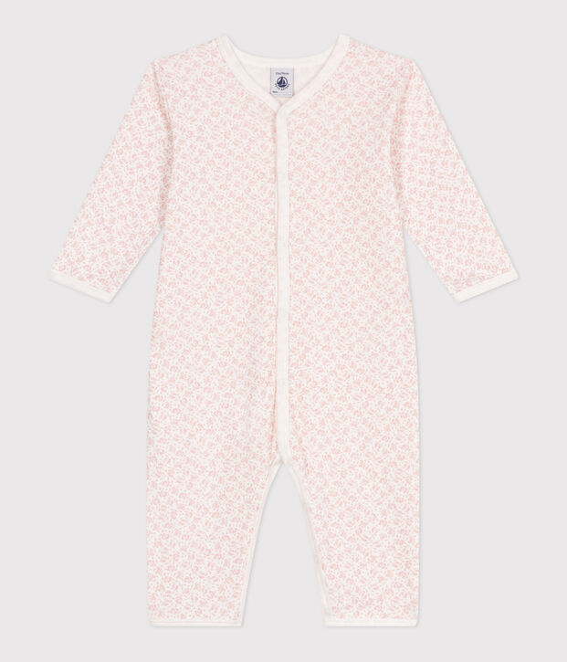 Pijama de algod&oacute;n sin pies con flores para beb&eacute; blanco/rosa