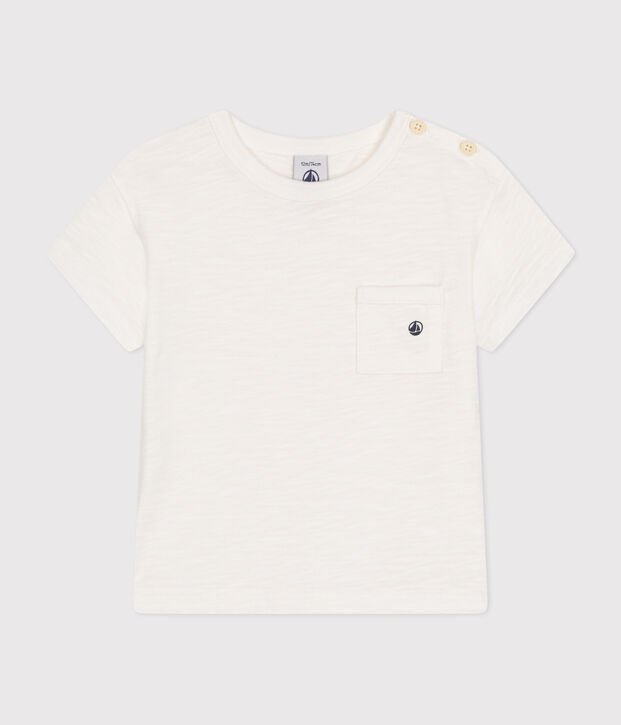 Camiseta de manga corta de punto flameado para beb&eacute; blanco