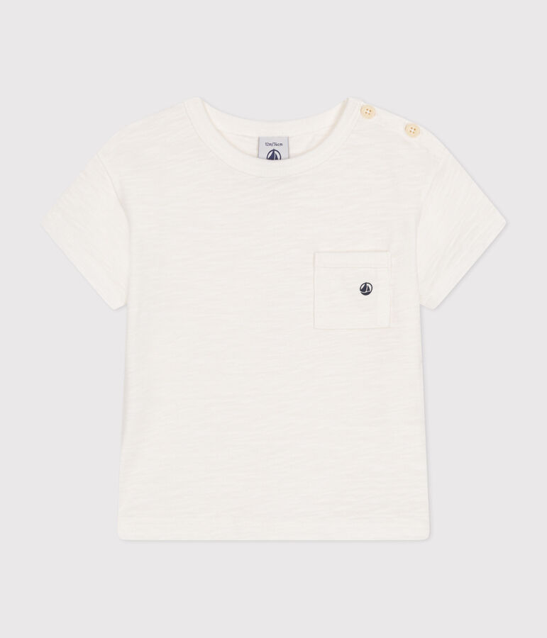 Camiseta de manga corta de punto flameado para beb&eacute; blanco