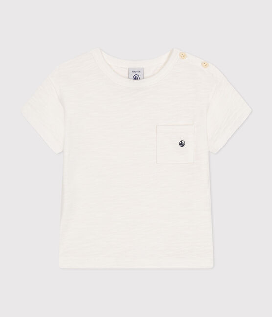 Camiseta de manga corta de punto flameado para bebé blanco MARSHMALLOW