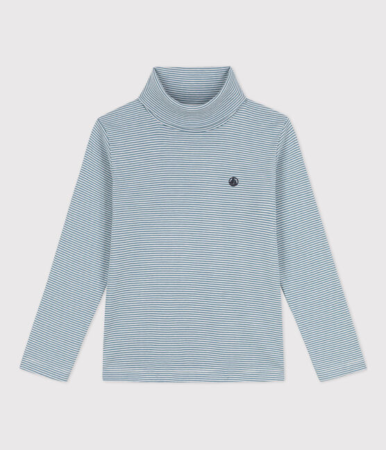 Prenda de cuello cisne a rayas de algodón de niña/niño azul ROVER/blanco MARSHMALLOW