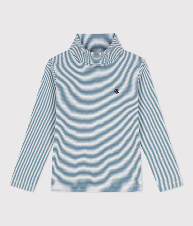 Prenda de cuello cisne a rayas de algod&oacute;n de ni&ntilde;a/ni&ntilde;o azul/blanco