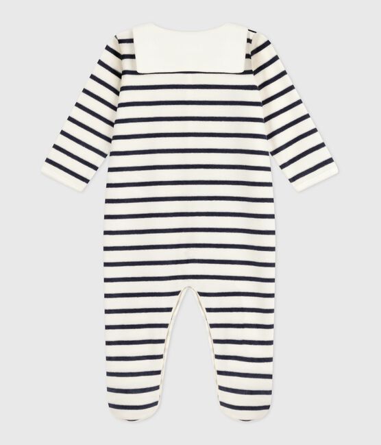 Pijama de terciopelo estampado a rayas para bebé blanco MARSHMALLOW/azul SMOKING