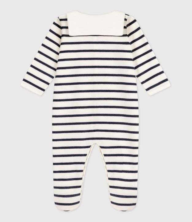 Pijama beb&eacute; de Terciopelo estampado a rayas blanco/azul