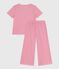 Pijama infantil de manga corta y pernera ancha de algodón a rayas rosa PEONIA/ MARSHMALLOW
