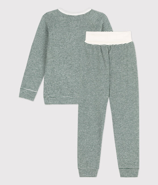 Pijama de rizo de algodón milrayas para niño/niña verde VALLEE/blanco MARSHMALLOW