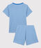 Pijama corto a rayas de niño de algodón azul BRASIER/gris MARSHMALLOW