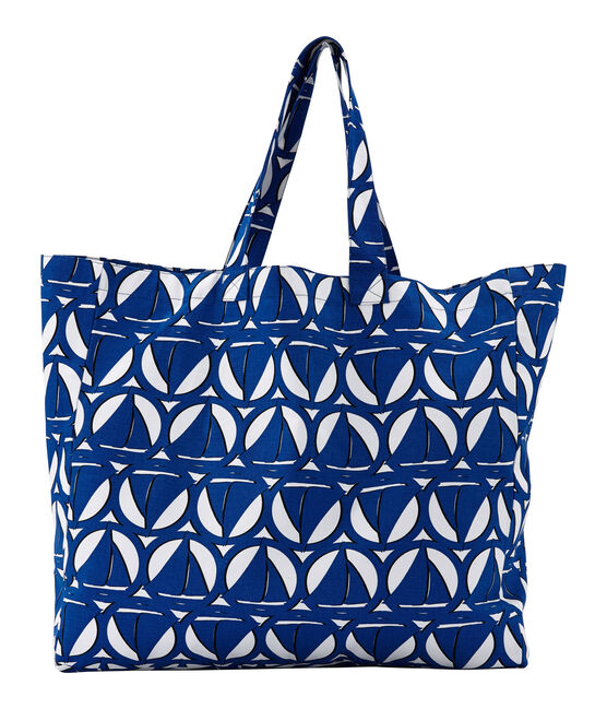 Bolso Maxi en canevás blanco LAIT/azul PERSE/ MULTICO