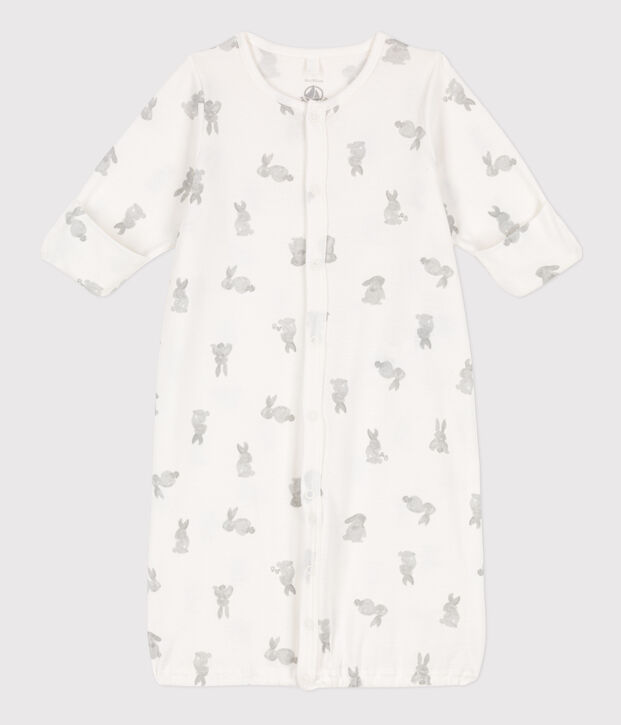 Mono saco de algod&oacute;n estampado blanco/gris