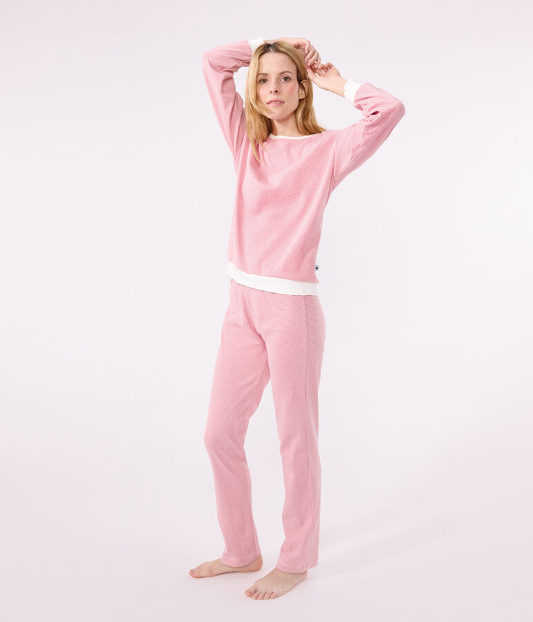 Pijama de algod&oacute;n a rayas para mujer rosa ROSEWOOD/ MARSHMALLOW