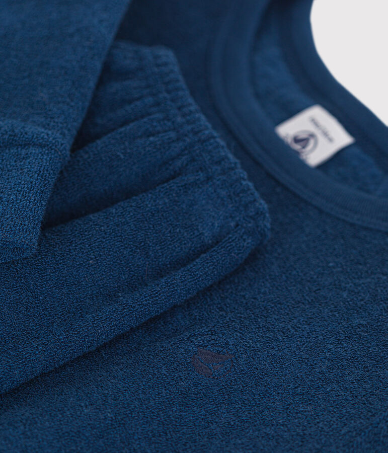 Pijama infantil liso de tejido de rizo cepillado azul