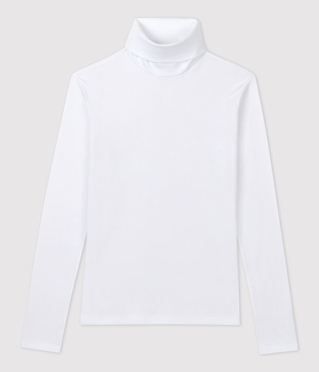 Camiseta de cuello alto emblem&aacute;tica de algod&oacute;n de mujer blanco