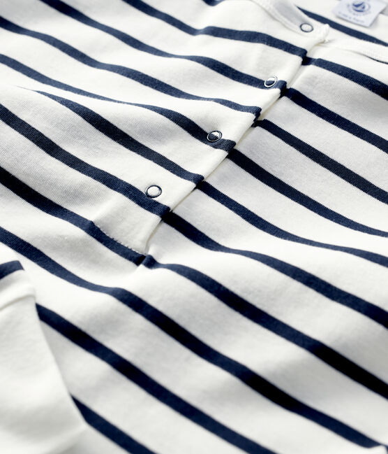 Camiseta marinera con cuello mao de algodón de mujer blanco MARSHMALLOW/azul SMOKING