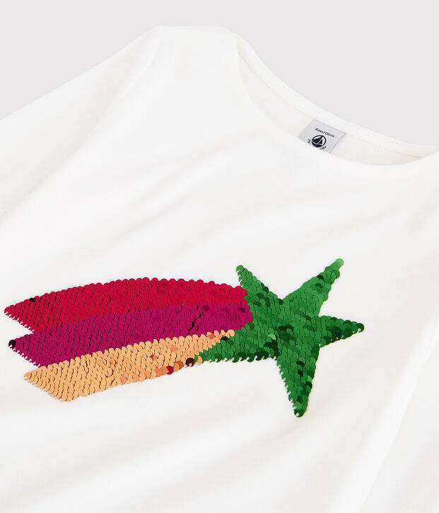 Camiseta de manga larga de algod&oacute;n de ni&ntilde;a blanco