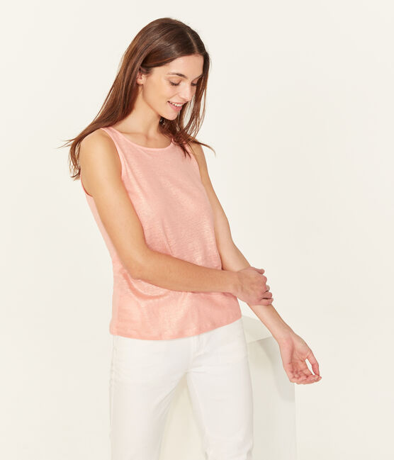 Camiseta de tirantes de lino irisado para mujer rosa ROSAKO/rosa COPPER