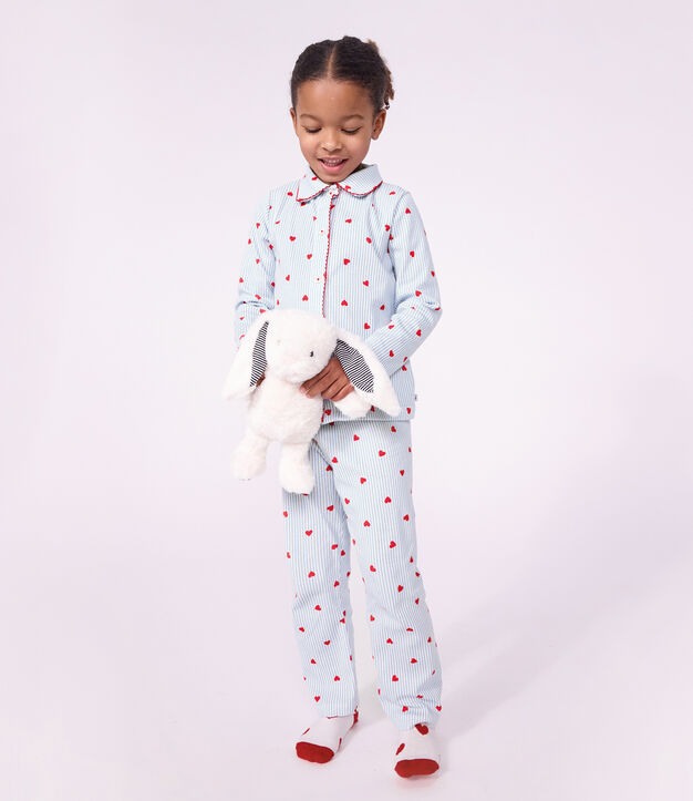 Pijama infantil abotonado de algod&oacute;n con estampado de corazones blanco/multicolor