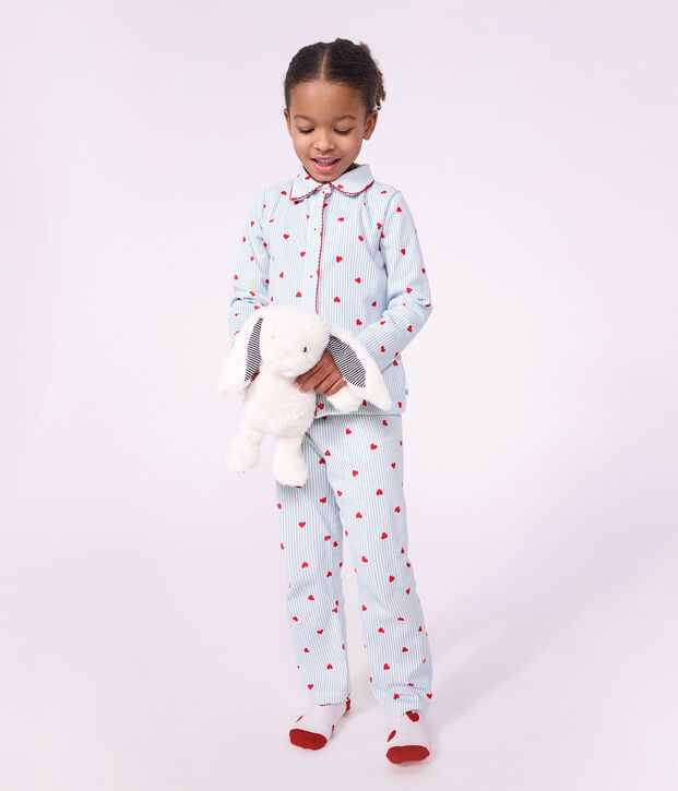Pijama infantil abotonado de algod&oacute;n con estampado de corazones blanco/multicolor