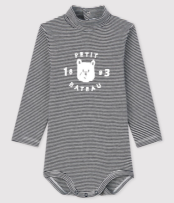Bodi de manga larga con cuello de tortuga para bebé azul SMOKING/blanco MARSHMALLOW