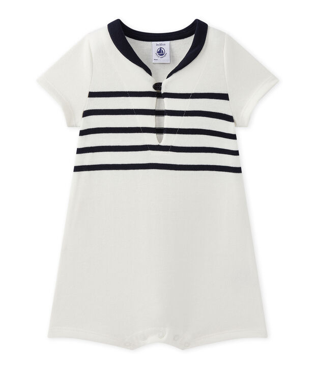 Pelele beb&eacute; ni&ntilde;o con manga corta blanco/azul