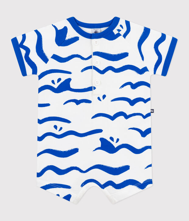 Pelele corto de algod&oacute;n de manga corta con estampado de tibur&oacute;n para beb&eacute; azul/azul