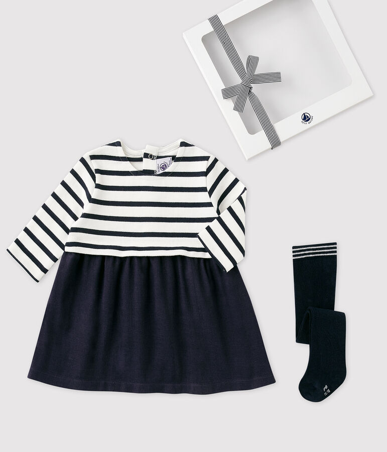 Estuche de regalo con vestido y leotardos para beb&eacute; multicolor