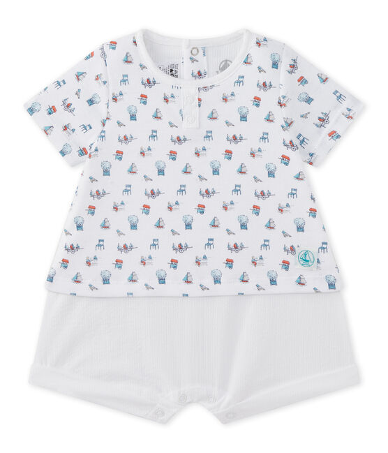 Pelele corto para bebé niño blanco ECUME/blanco MULTICO