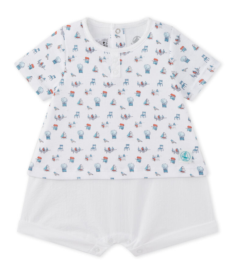 Pelele corto para beb&eacute; ni&ntilde;o blanco/multicolor