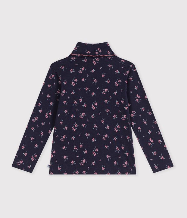 Camiseta infantil de cuello alto de algod&oacute;n con flores azul/multicolor