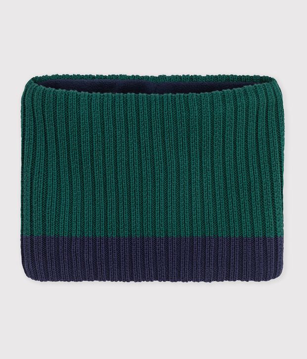 Braga de cuello infantil de punto tricotado bicolor con forro polar verde/azul