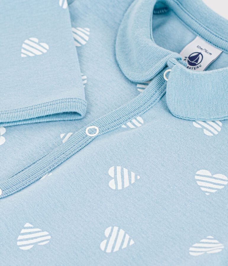 Pijama sin pies de algod&oacute;n con cuello y estampado de corazones para beb&eacute; verde/blanco