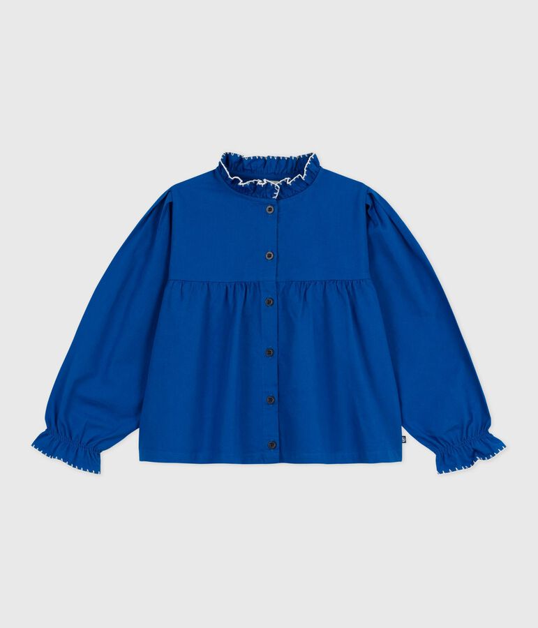 Blusa infantil lisa de manga larga de sarga de algod&oacute;n azul