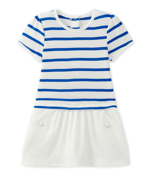 Vestido de beb&eacute; ni&ntilde;a con mangas cortas blanco/azul