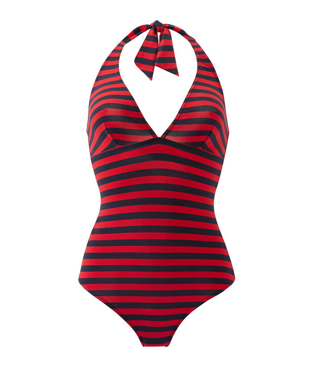 Traje de ba&ntilde;o para mujer a rayas marineras azul/rojo