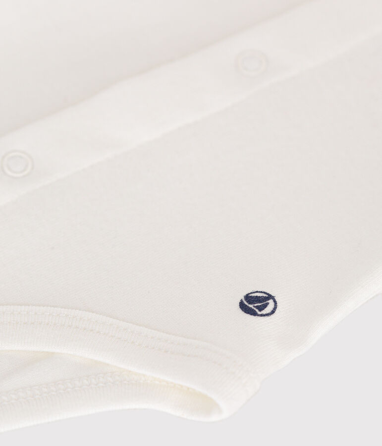 Bodi de manga corta con cuello isabelino de beb&eacute; blanco