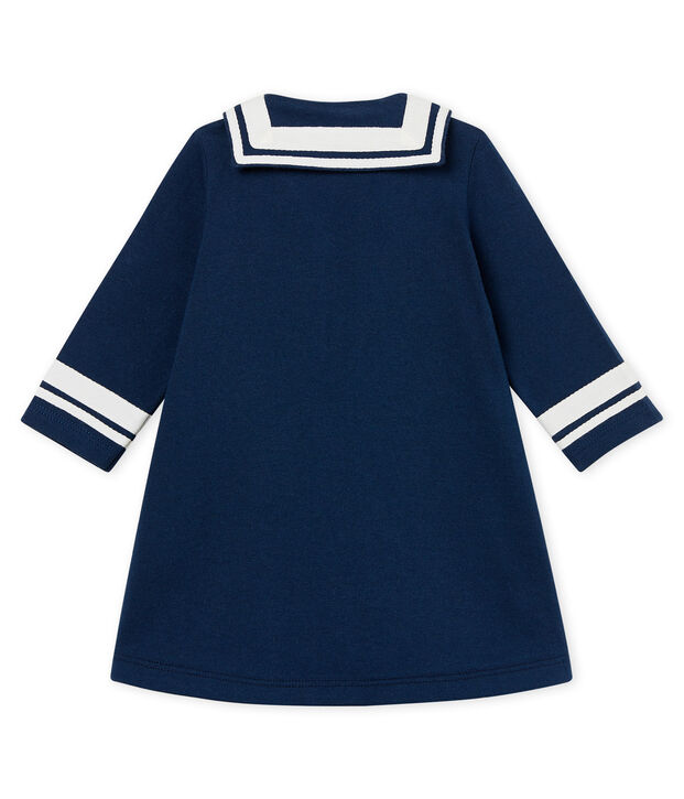 Vestido manga larga con cuello de guerrera para beb&eacute; ni&ntilde;a azul