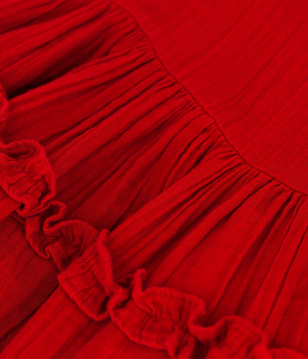 Vestido de manga corta de gasa de algod&oacute;n de ni&ntilde;a rojo