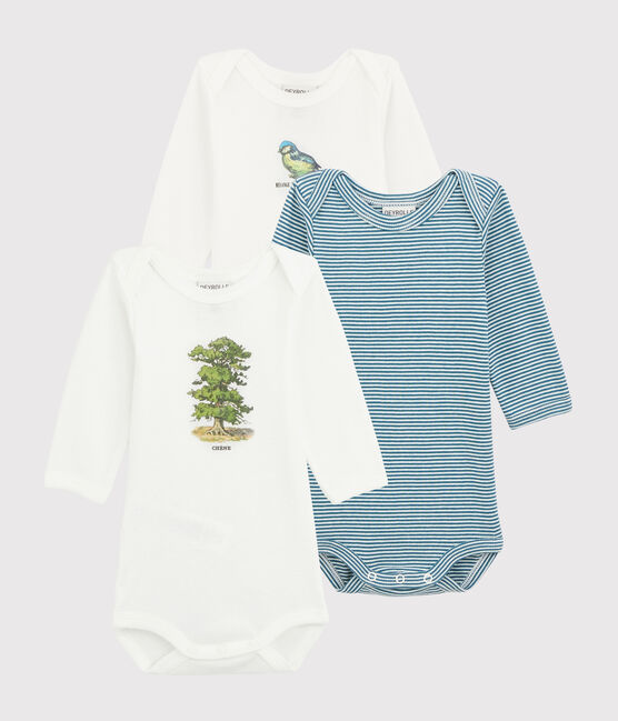 Lote de 3 bodis de manga larga para bebé niño Petit Bateau x Deyrolle variante 1