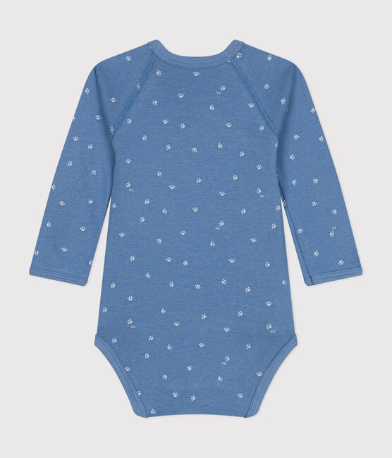 Bodi cruzado de manga larga de algodón para bebé azul BEACH/ MARSHMALLOW
