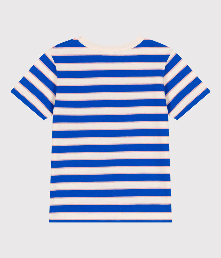 Camiseta infantil de manga corta de algod&oacute;n con rayas crudo/multicolor