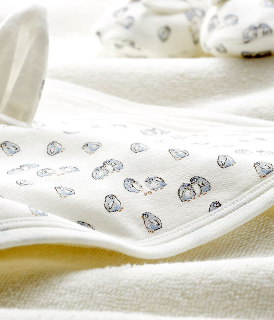 Estuche con toalla cuadrada de baño y patucos para bebé de BE y punto. blanco MARSHMALLOW/gris SCULPTURE/ MULTICO CN