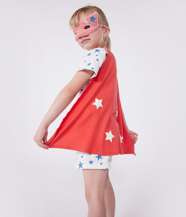 Pijama corto tipo disfraz infantil de algod&oacute;n con capa fosforescente blanco/multicolor