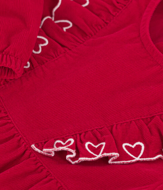 Vestido liso de pana de manga larga para bebé rojo TERKUIT