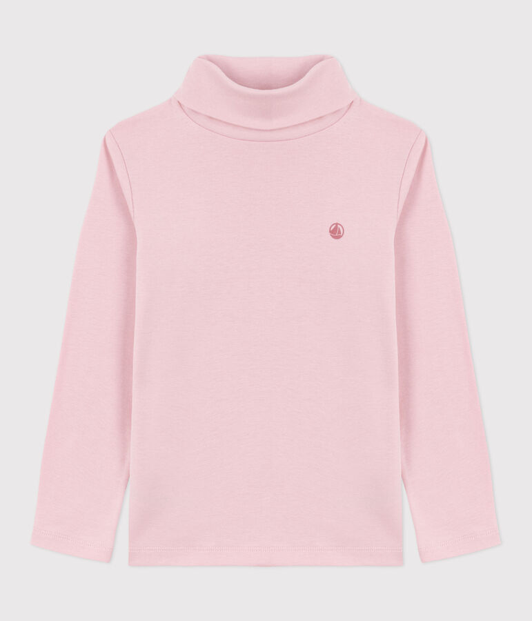 Camiseta infantil de cuello alto de algod&oacute;n rosa