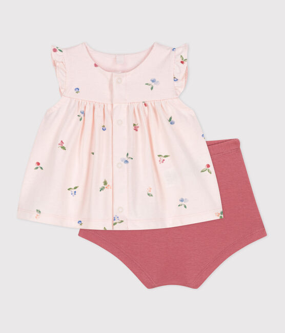 Conjunto de dos piezas de algodón con blusa con volante para recién nacido rosa FLEUR/blanco MULTICO