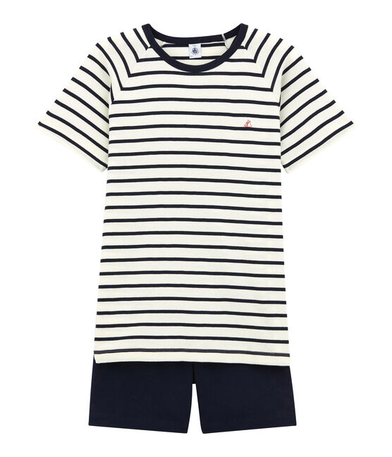Pijama corto de punto para chico blanco MARSHMALLOW/azul SMOKING