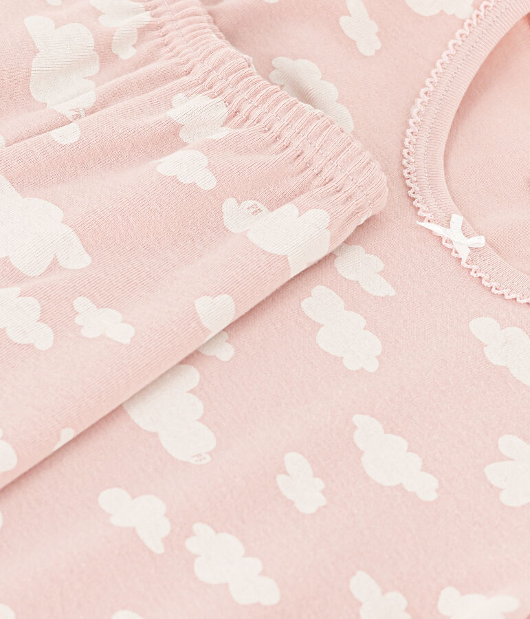 Pijama corto de algod&oacute;n con nubes para ni&ntilde;a rosa/blanco