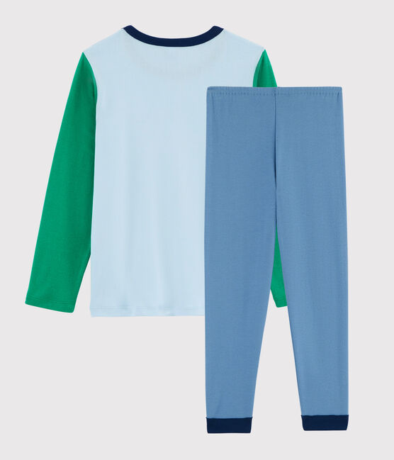 Pijama de animales de yoga de niño pequeño con acanalado azul ALASKA/blanco MULTICO
