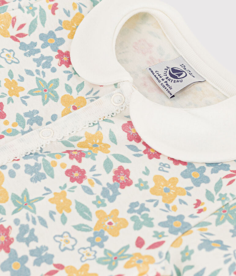 Mono corto de algod&oacute;n con flores para beb&eacute; blanco/multicolor