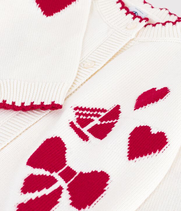 C&aacute;rdigan infantil de lana y algod&oacute;n con estampados blanco/rojo